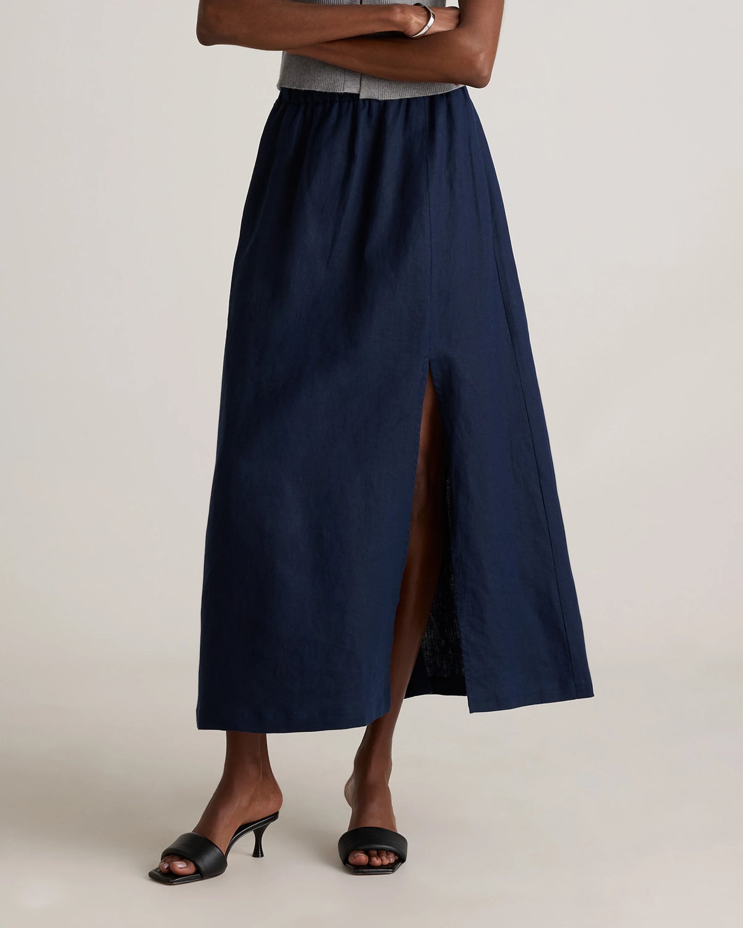 100% European Linen Maxi Skirt - XS / Classic Mini Gingham