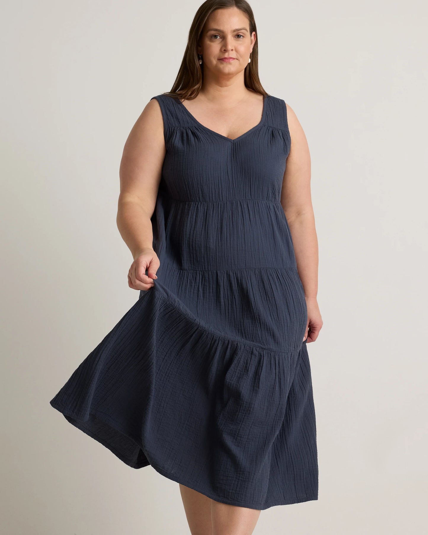 100% Organic Cotton Gauze Tiered Maxi Dress - 1X / Orchid Blue