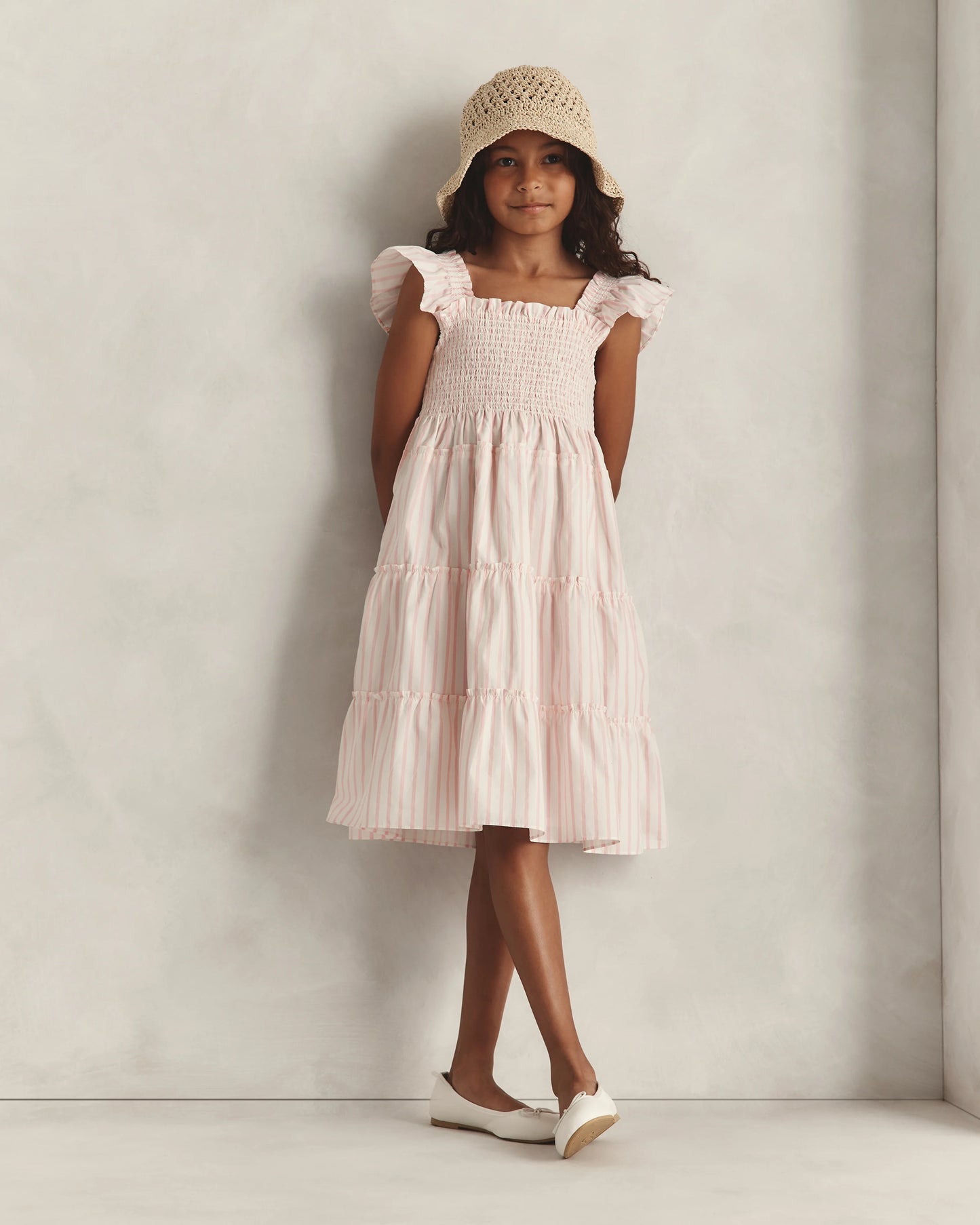 100% Organic Cotton Poplin Smocked Dress - 6 / Apricot Ditsy Floral