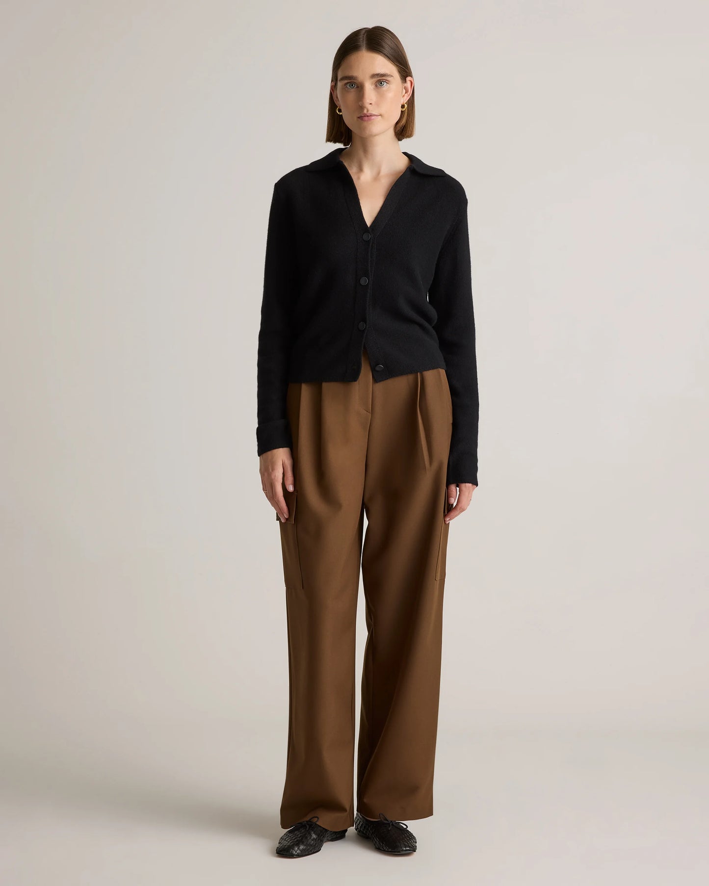 Mongolian Cashmere Collared Cardigan - XS / Heather Charcoal