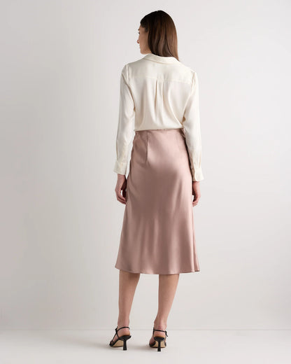 100% Washable Silk Skirt - XS / Champagne