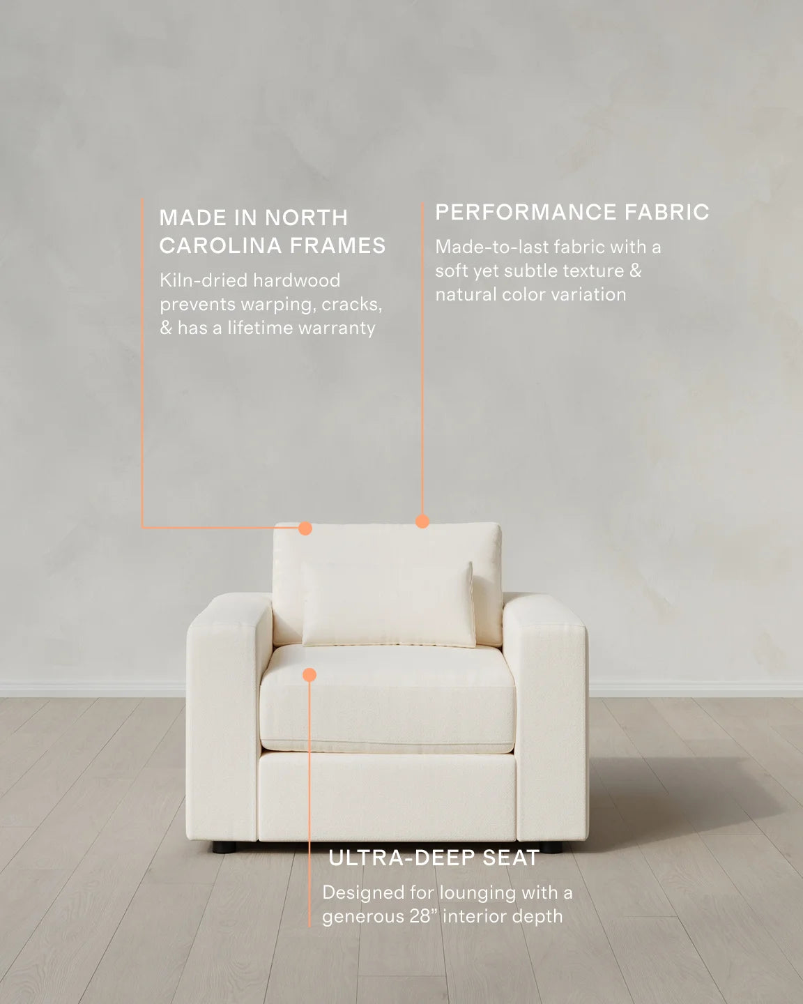 Ashford Deep Seat Chair and a Half in Performance Chenille Linen Blend - 46" / Snow