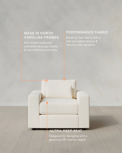 Ashford Deep Seat Chair and a Half in Performance Chenille Linen Blend - 46" / Snow