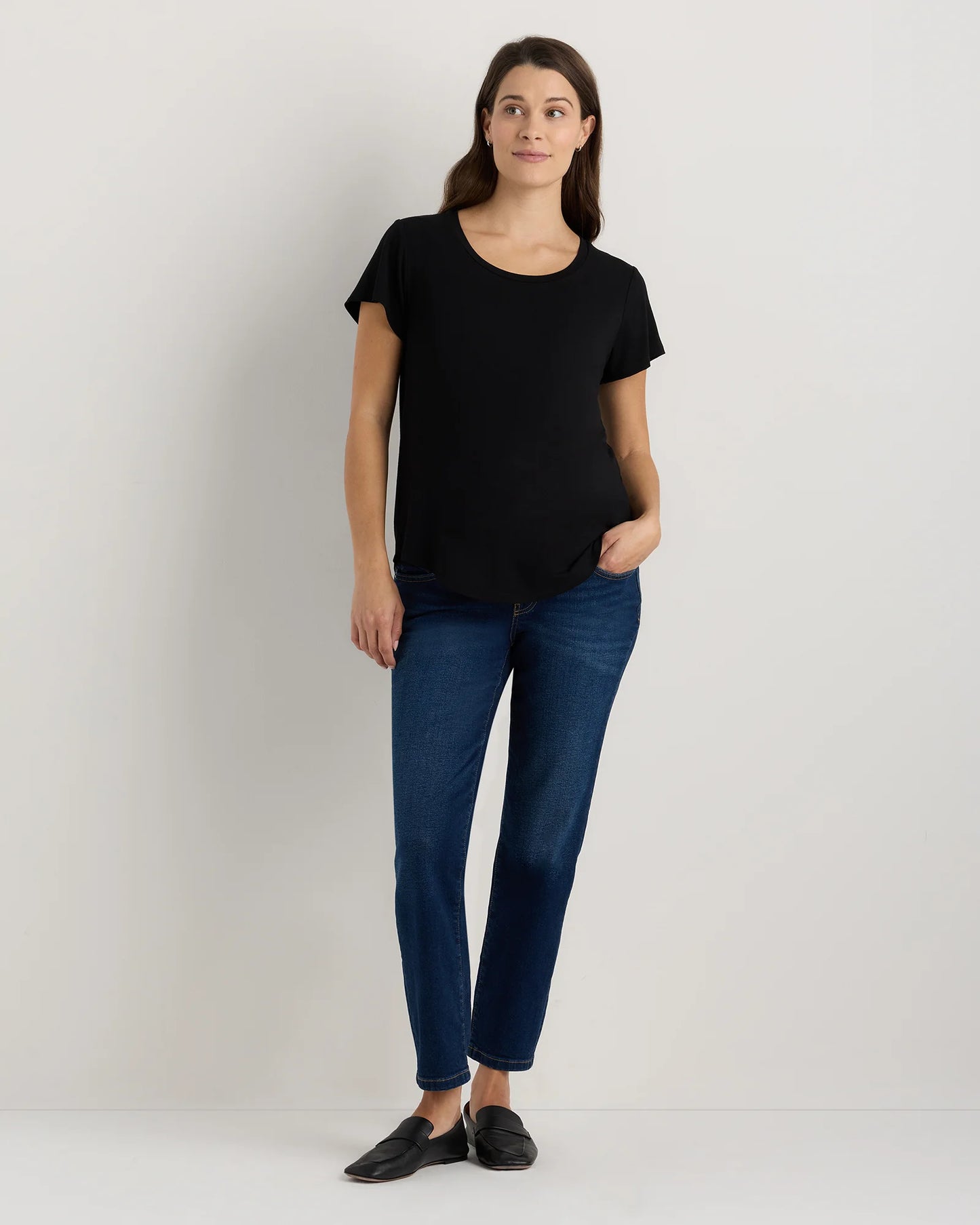 Bamboo Jersey Nursing Scoop Neck Tee - XS / Nocturnal Green