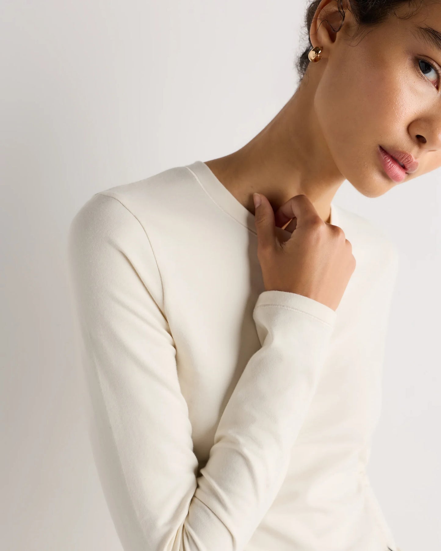 Stretch Cotton Jersey Fitted Long Sleeve T-Shirt - XS / Linen White
