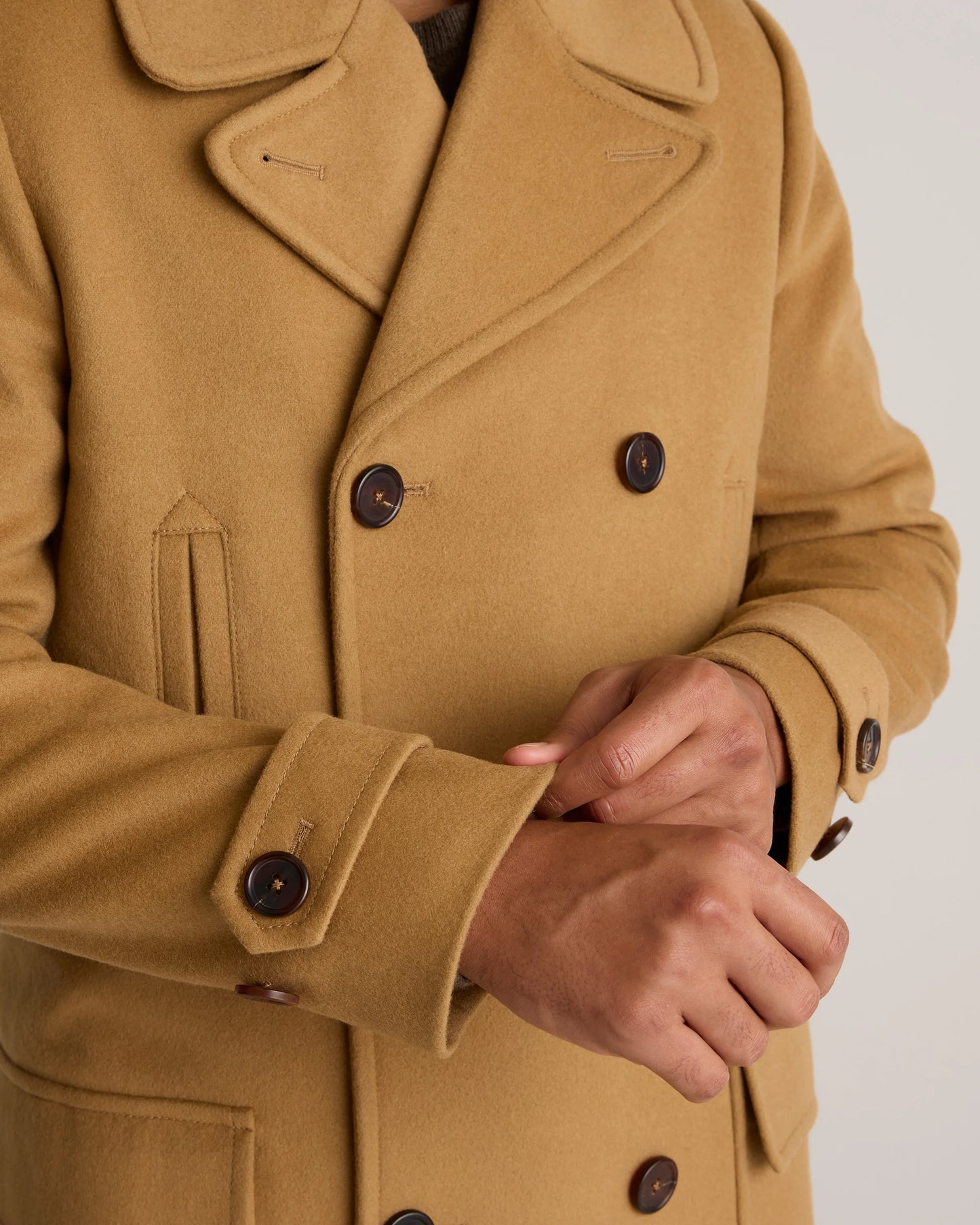 Italian Wool Double-Breasted Officer Topcoat - S / Heather Charcoal