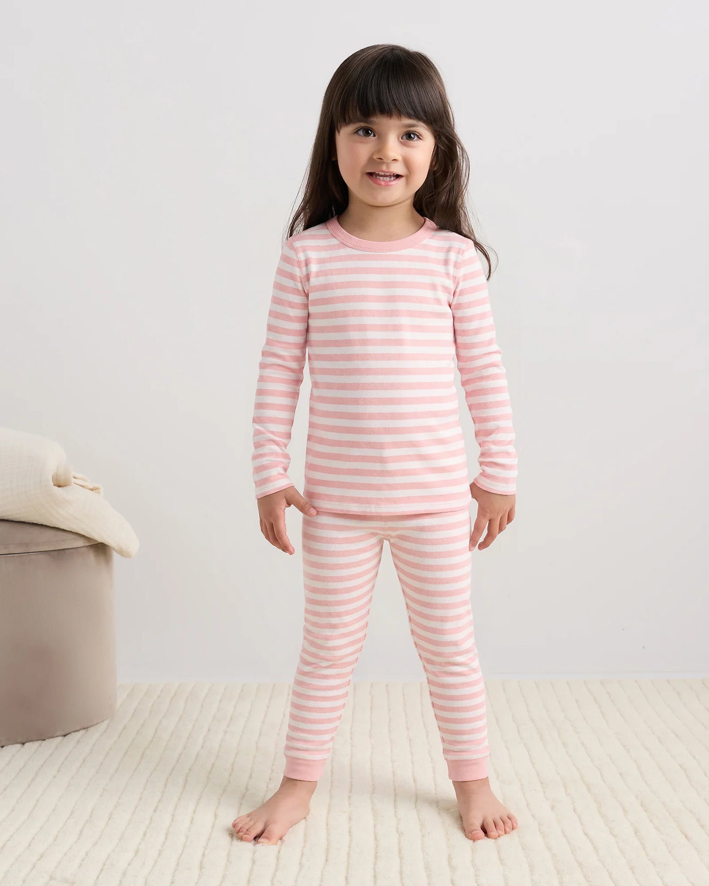 100% Organic Cotton Long Sleeve and Pant Pajama Set - 2T / Navy Stripe