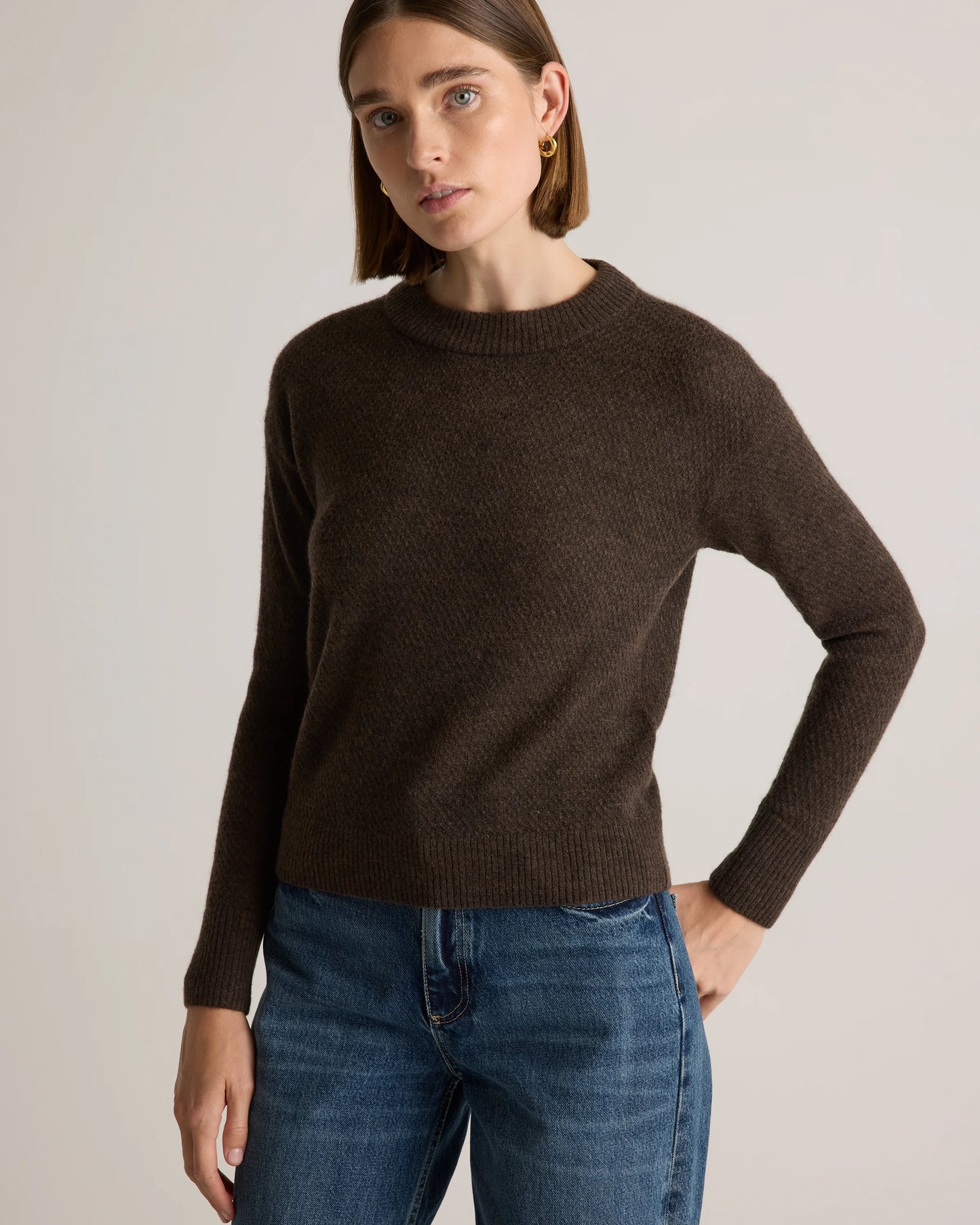 Baby Alpaca-Wool Diamond Stitch Crew - XS / Charcoal