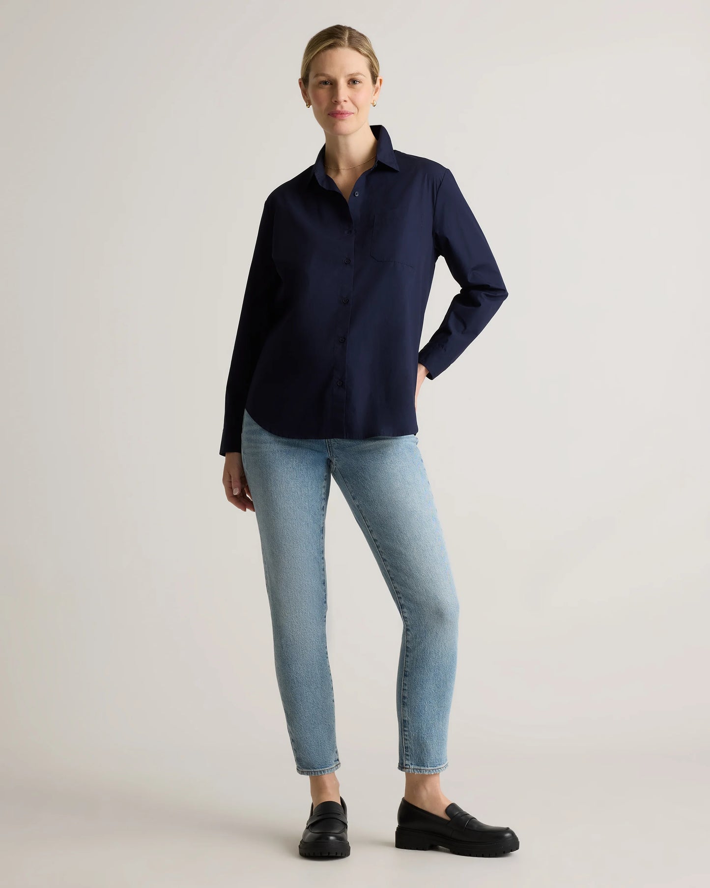 100% Organic Cotton Poplin Maternity Long Sleeve Shirt - XS / Classic White