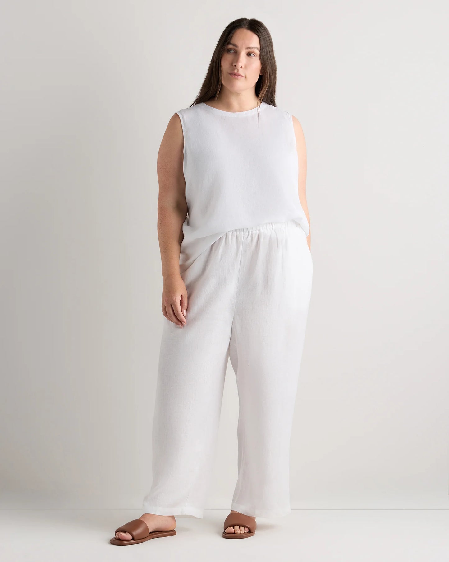 100% European Linen Tank - 1X / White