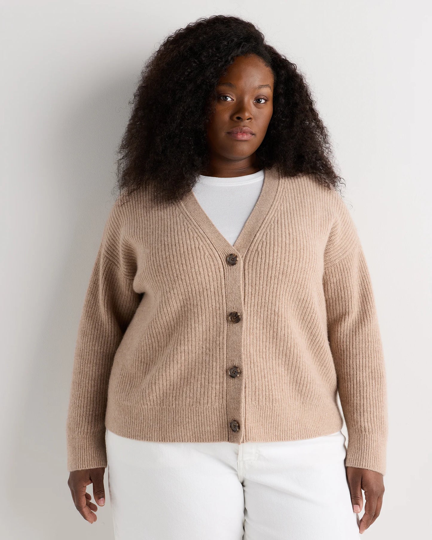Mongolian Cashmere Fisherman Boxy Cropped Cardigan Sweater - 1X / Black