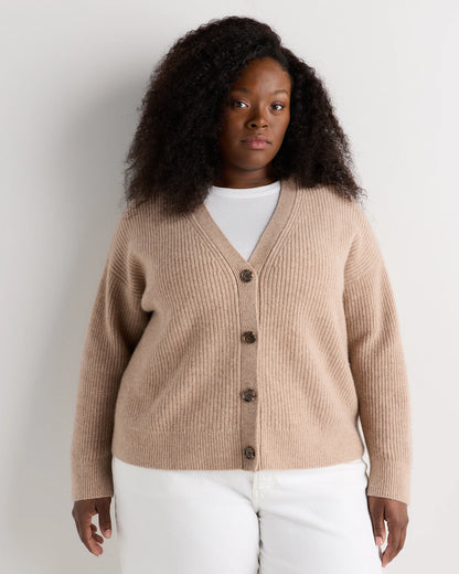 Mongolian Cashmere Fisherman Boxy Cropped Cardigan Sweater - 1X / Black