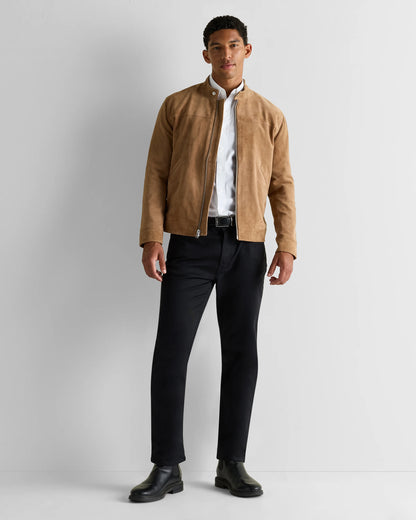 100% Suede Café Racer Jacket - S / Pecan Brown