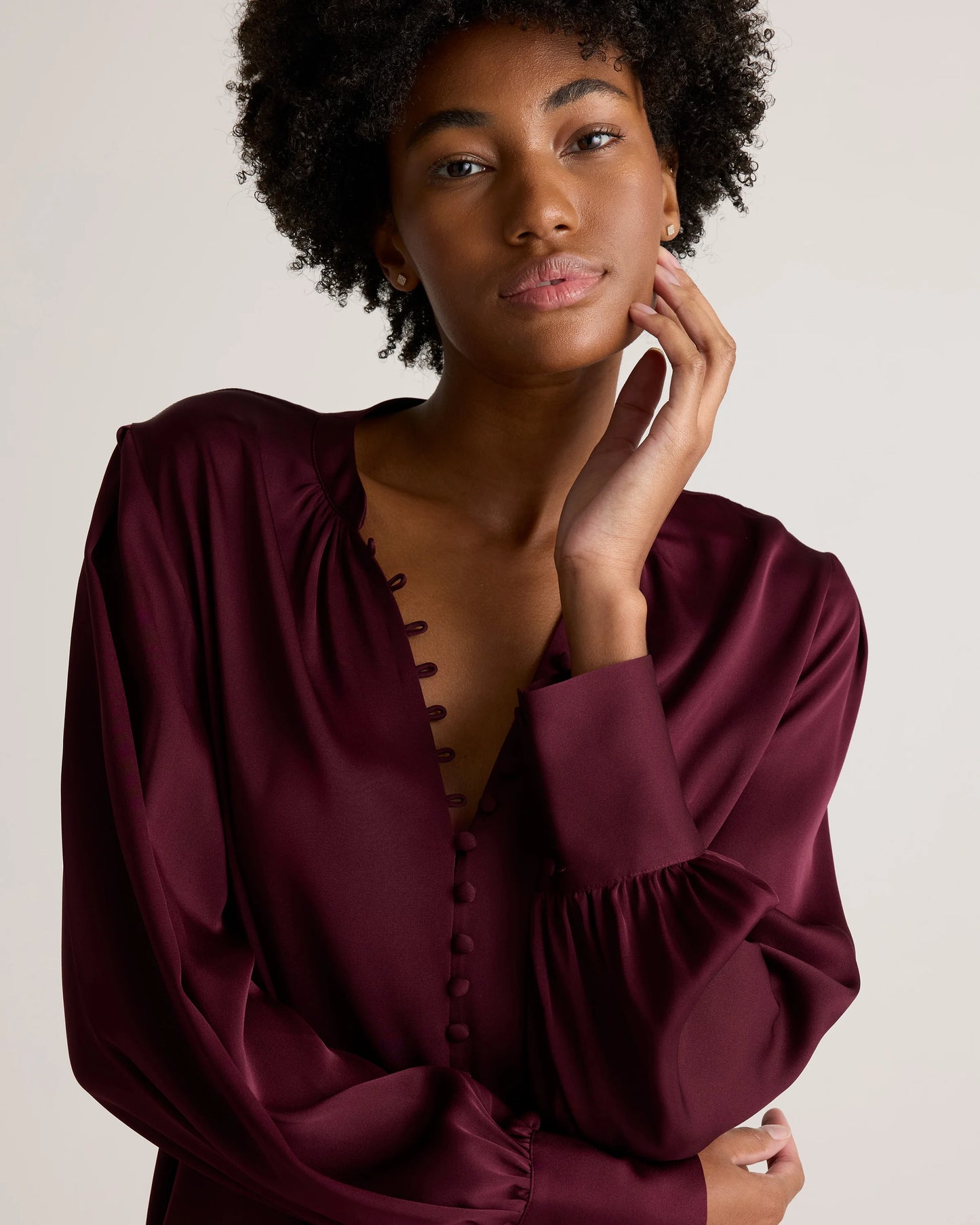 Washable Stretch Silk Peasant Blouse - XS / Ivory