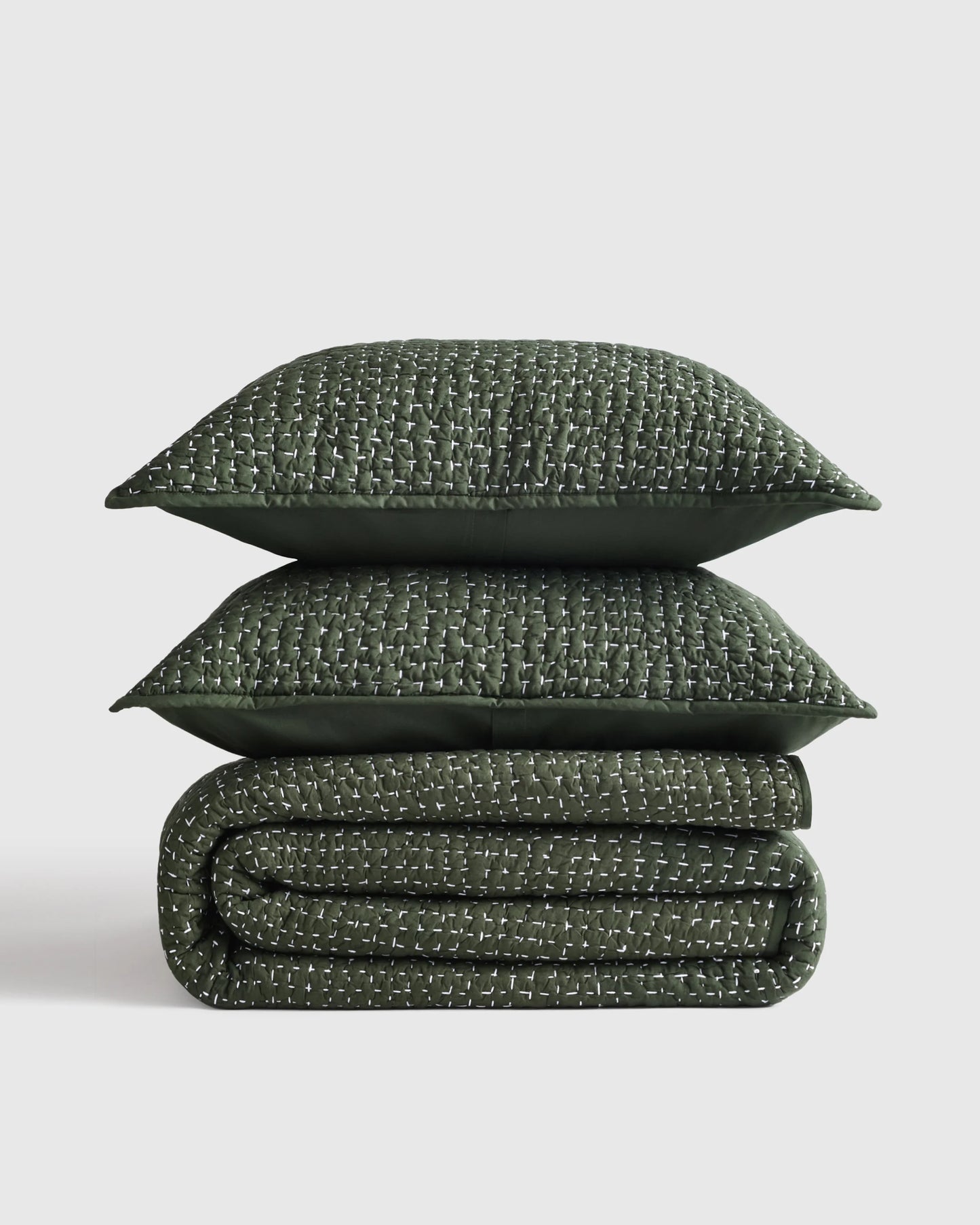 Organic Cotton Hand Stitched Quilt Set - Twin / Stone