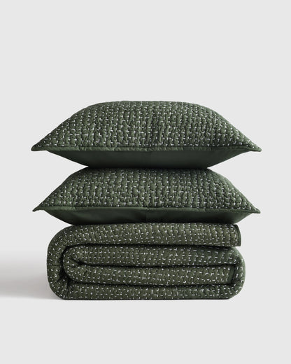 Organic Cotton Hand Stitched Quilt Set - Twin / Stone