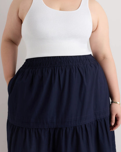 100% Organic Cotton Poplin Tiered Maxi Skirt - 1X / Black