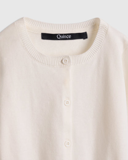 100% Organic Cotton Crewneck Cardigan - 2T / Ivory