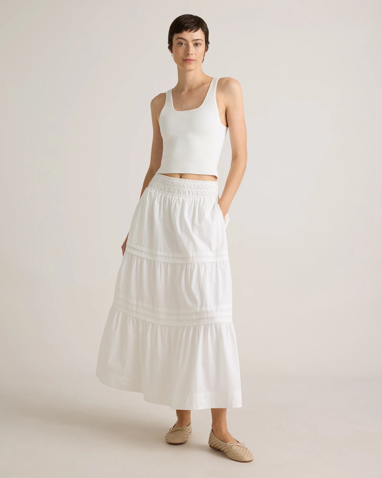 100% Organic Cotton Poplin Tiered Maxi Skirt - XS / Black