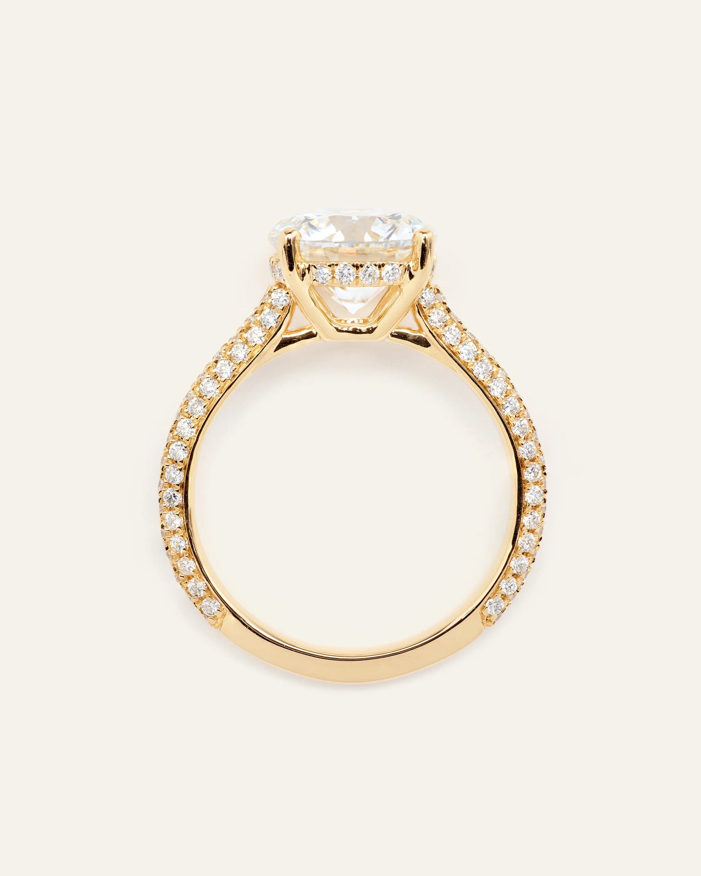 Lab Grown Diamond Round Pave Cathedral Engagement Ring - 3ct - 4 / Yellow Gold