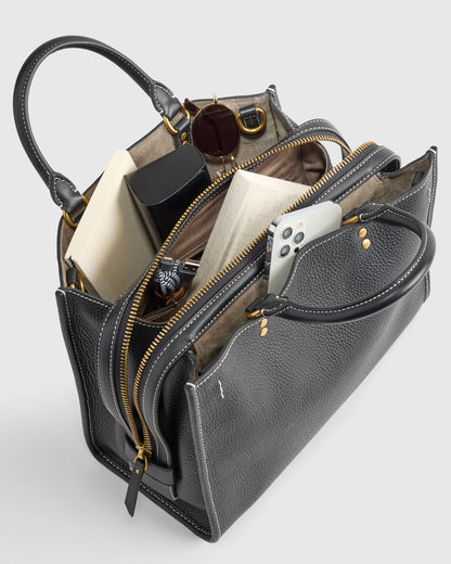 Italian Leather Medium Convertible Satchel - One Size / Black