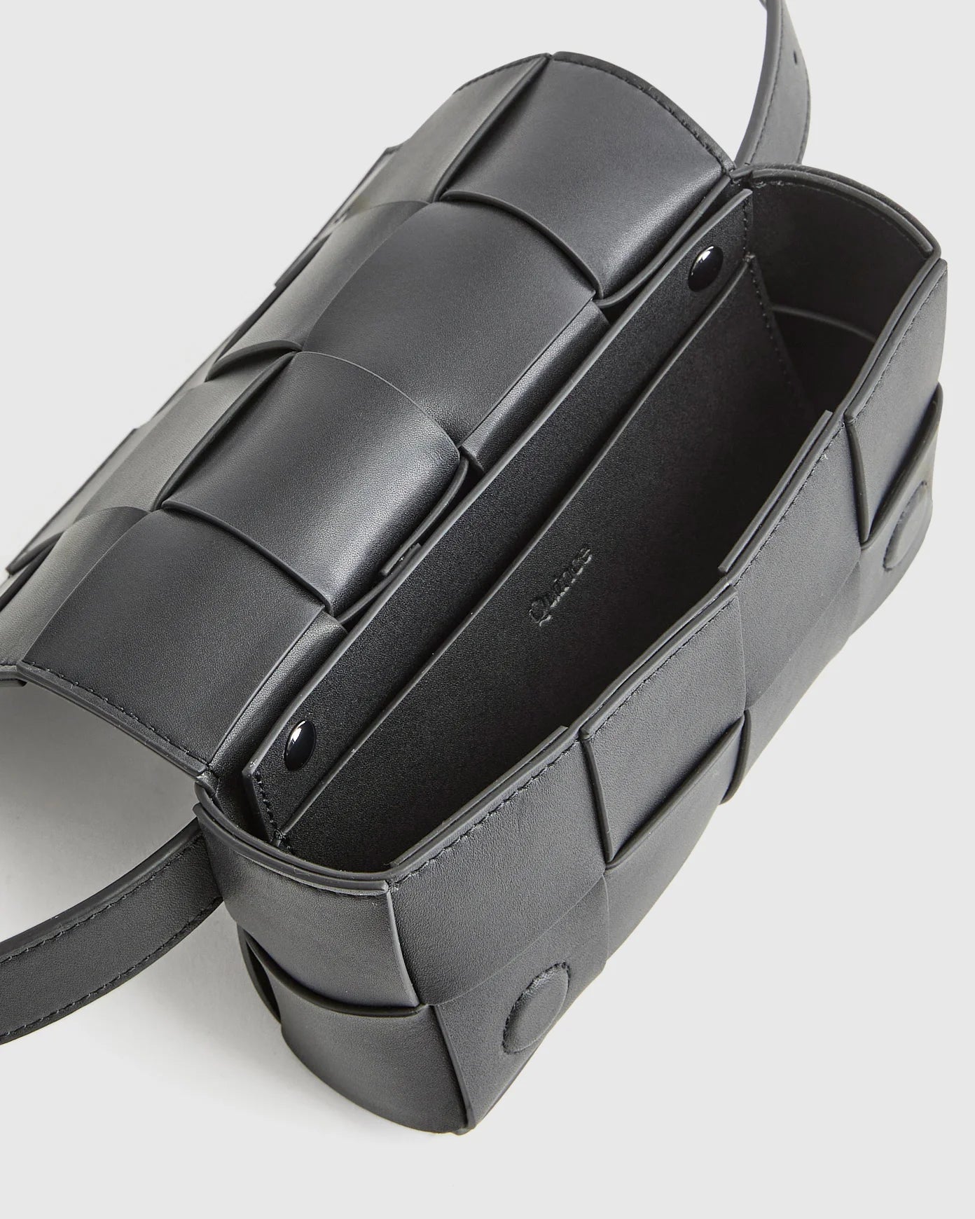 Italian Leather Handwoven Box Belt Bag - One Size / Black