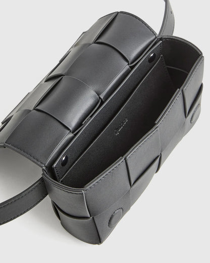 Italian Leather Handwoven Box Belt Bag - One Size / Black