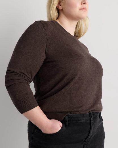 Lightweight Cotton Cashmere Crew Sweater - 1X / Black