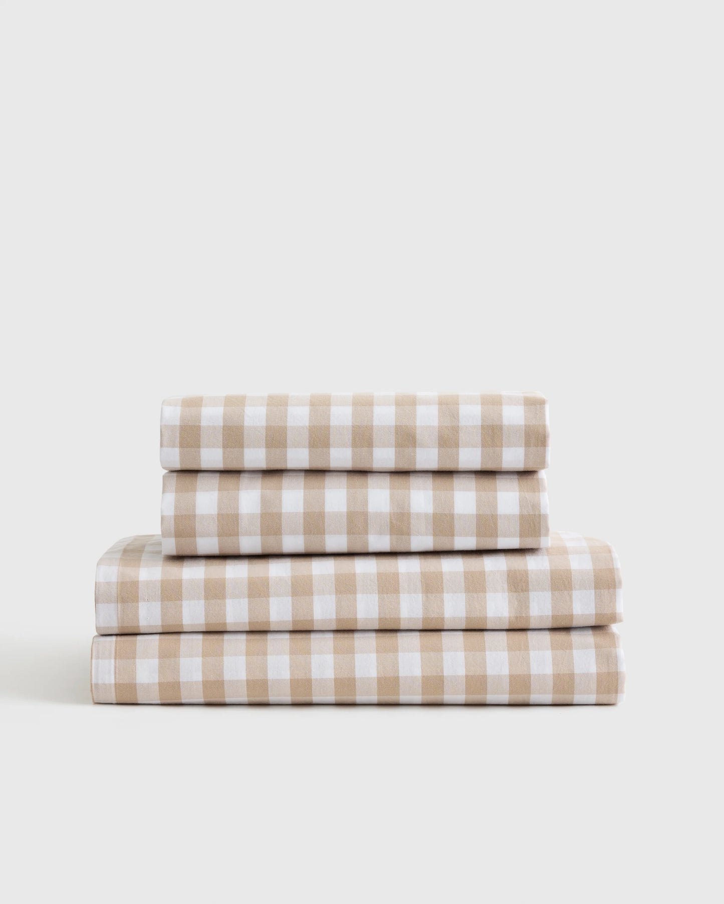 Organic Crisp Percale Gingham Sheet Set - Twin / Cafe