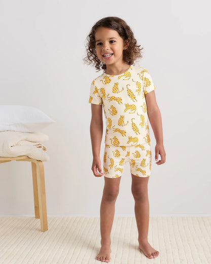 Bamboo Short Sleeve and Shorts Pajama Set - 2T / Lavender Hearts