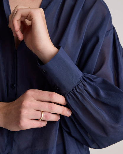 Cotton-Silk Voile Blouson Blouse - XS / Dark Navy