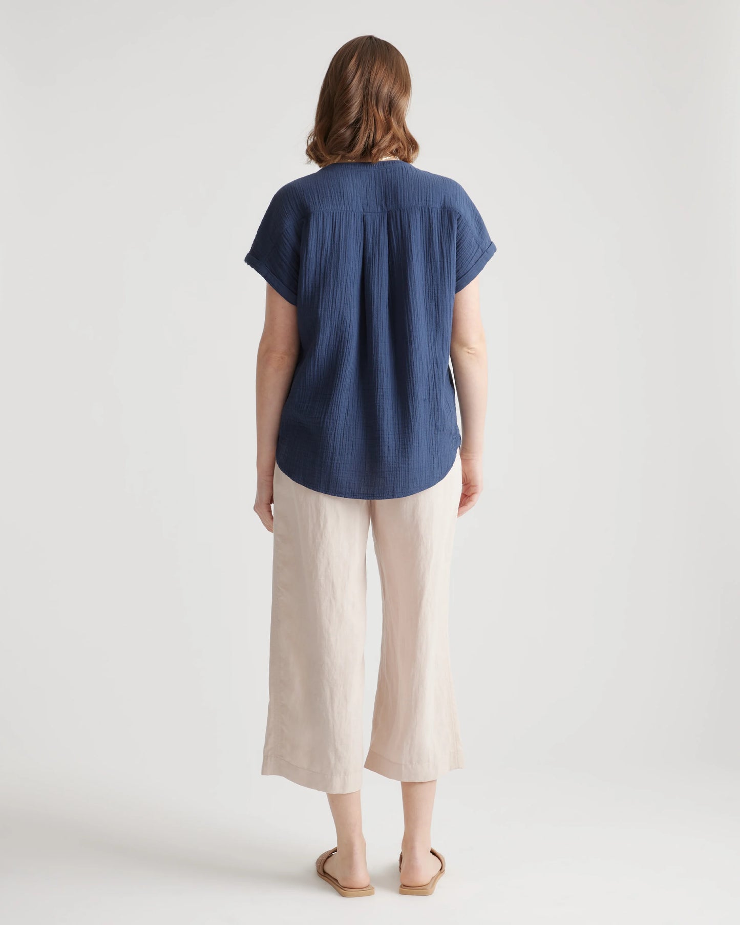 100% Organic Cotton Gauze Roll Sleeve Shirt - XS / Spiced Orange