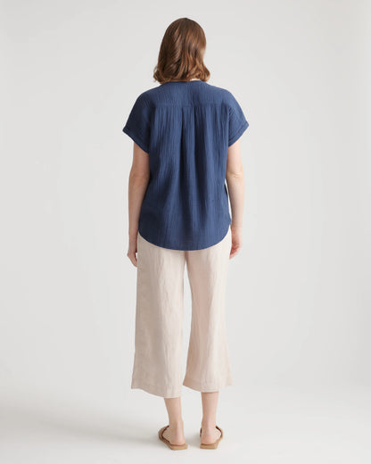 100% Organic Cotton Gauze Roll Sleeve Shirt - XS / Spiced Orange