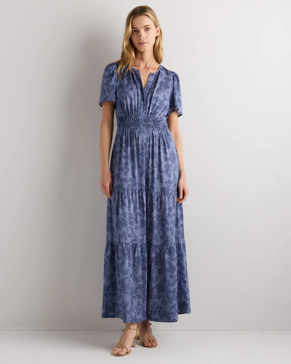 Washable Stretch Silk Tiered Maxi Dress - XS / Navy