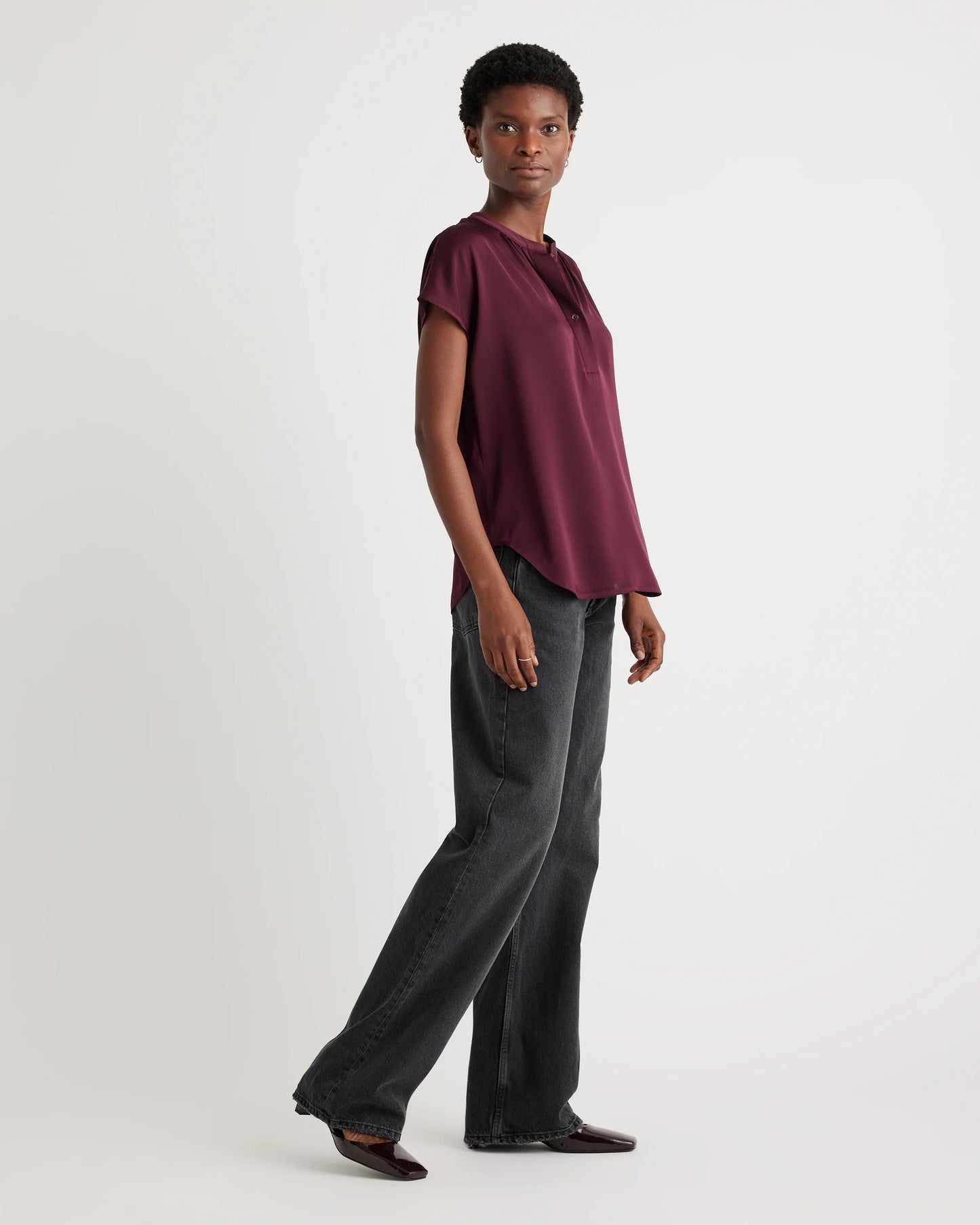 Washable Stretch Silk Dolman Sleeve Blouse - XS / Forest Green