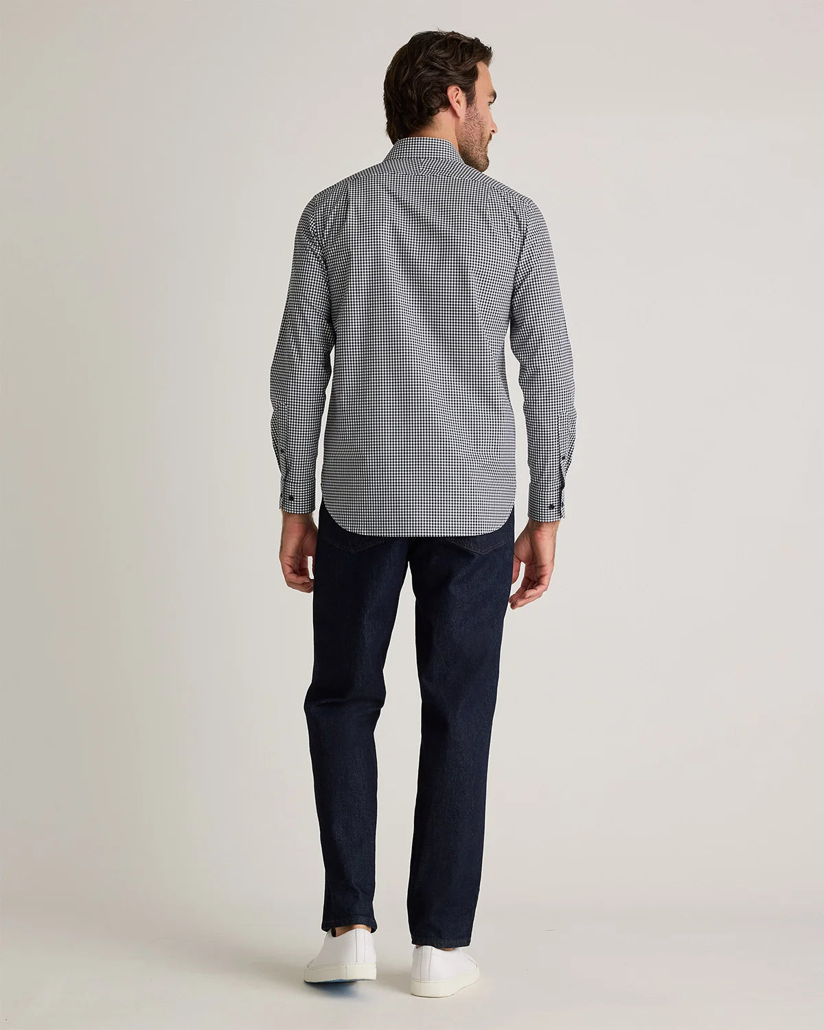 Organic Cotton Stretch Poplin Dress Shirt - S / White/Navy Minigrid