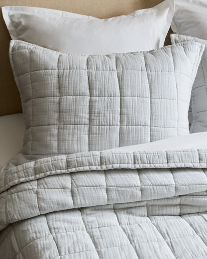 Organic Cotton Gauze Box Quilt Sham Set - Standard / Mineral