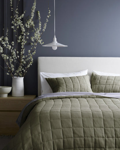 Organic Cotton Gauze Box Quilt Set - Twin / Mineral