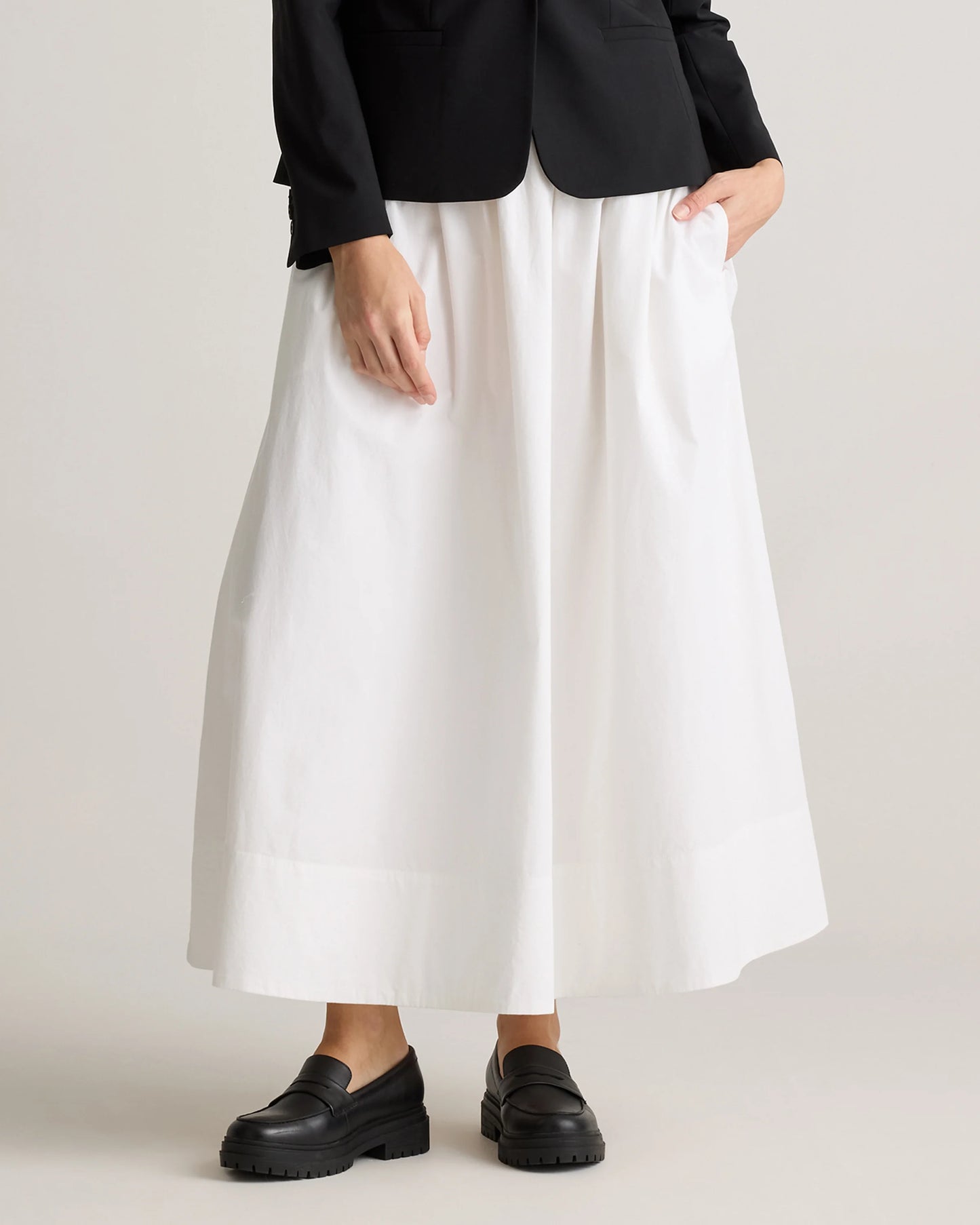 100% Organic Cotton Poplin A-line Maxi Skirt - XS / Classic White