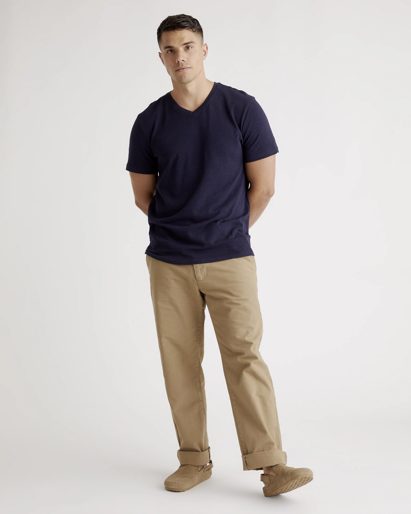 100% Organic Cotton Slub V-Neck Tee - S / Heather Grey
