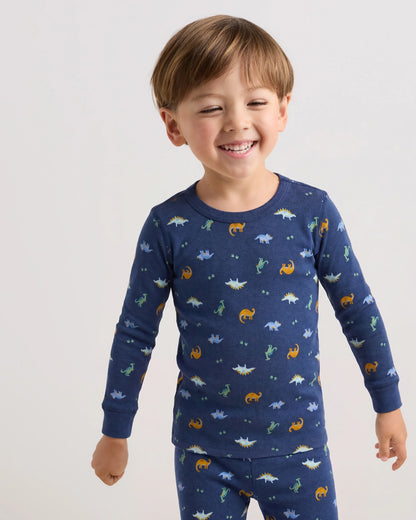 100% Organic Cotton Long Sleeve and Pant Pajama Set - 2T / Navy Stripe