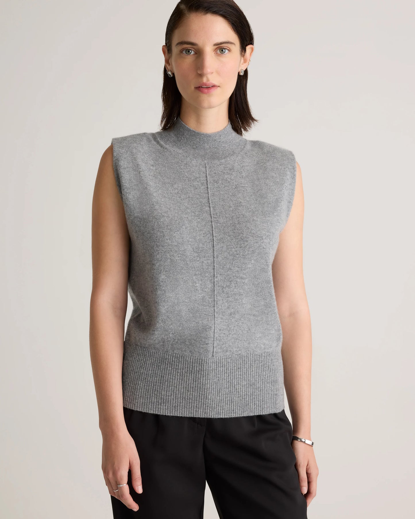 Mongolian Cashmere Padded-Shoulder Sweater Tank - XS / Heather Grey
