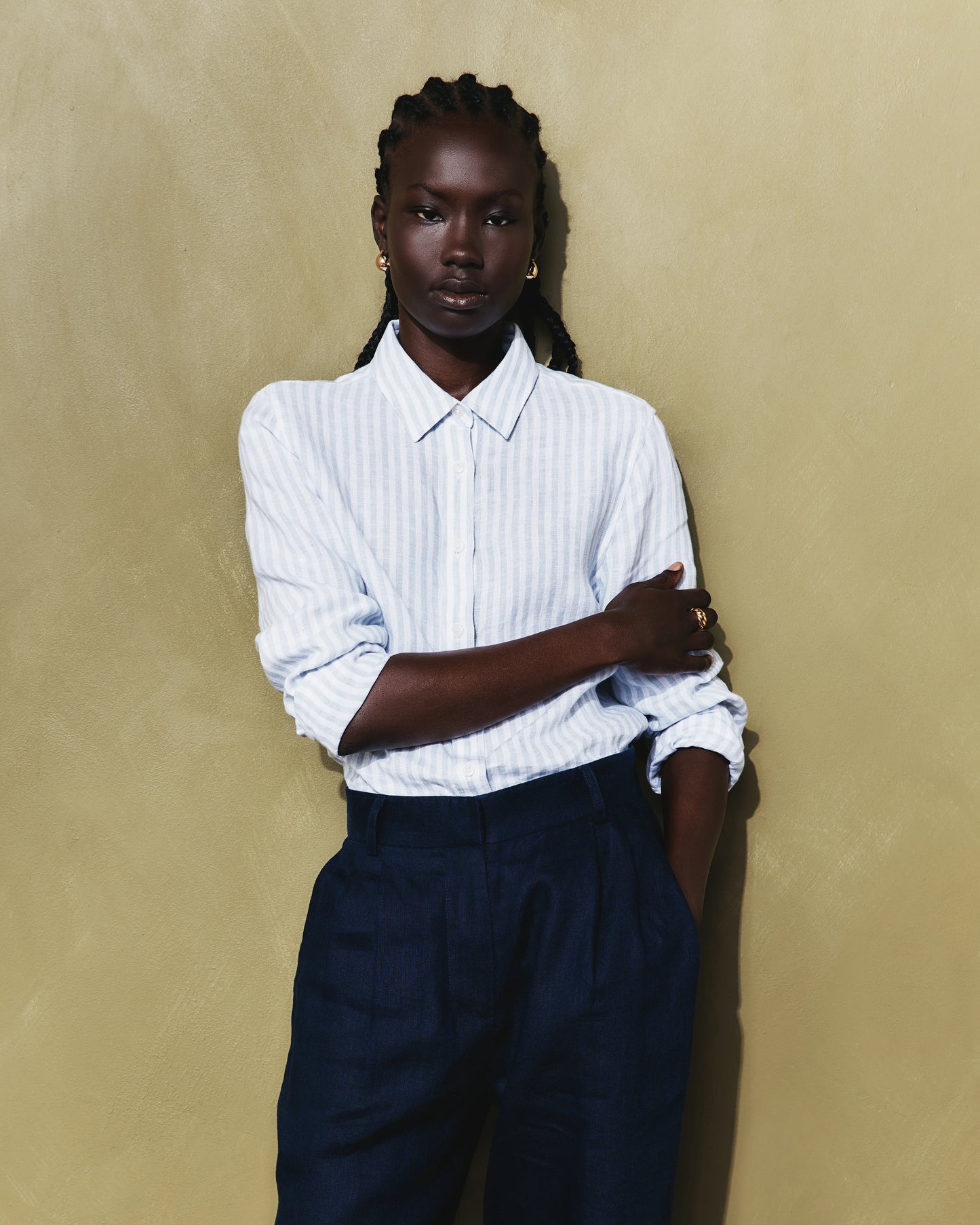 100% European Linen Pleated Trouser - 0 / Bayberry Olive