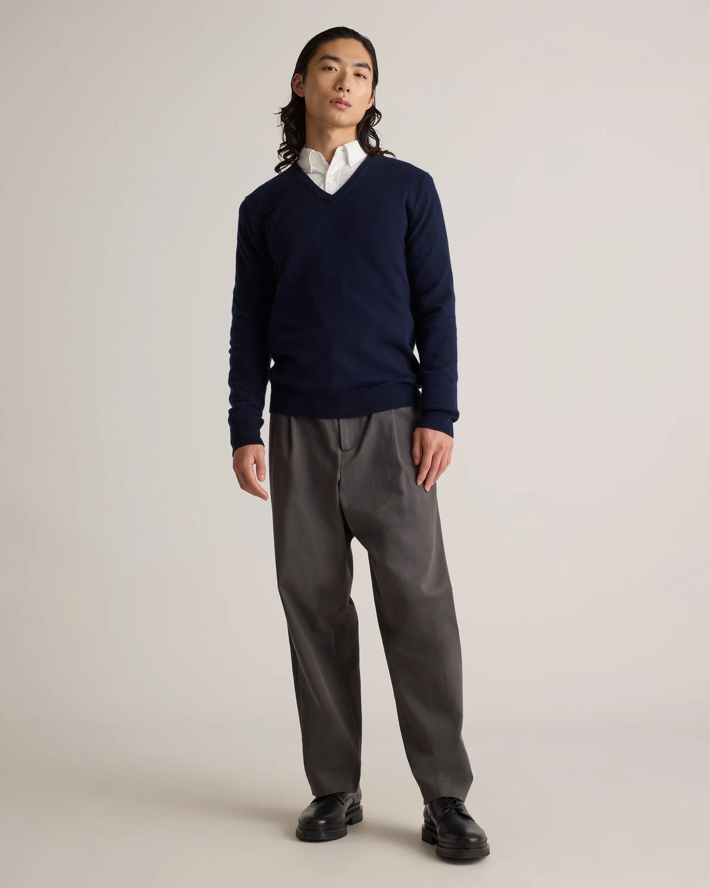 Mongolian Cashmere V-Neck Sweater - S / Oatmeal