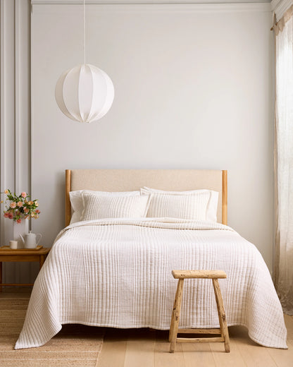 Organic Cotton Channel Stitch Coverlet Set - Twin / Coral Pink