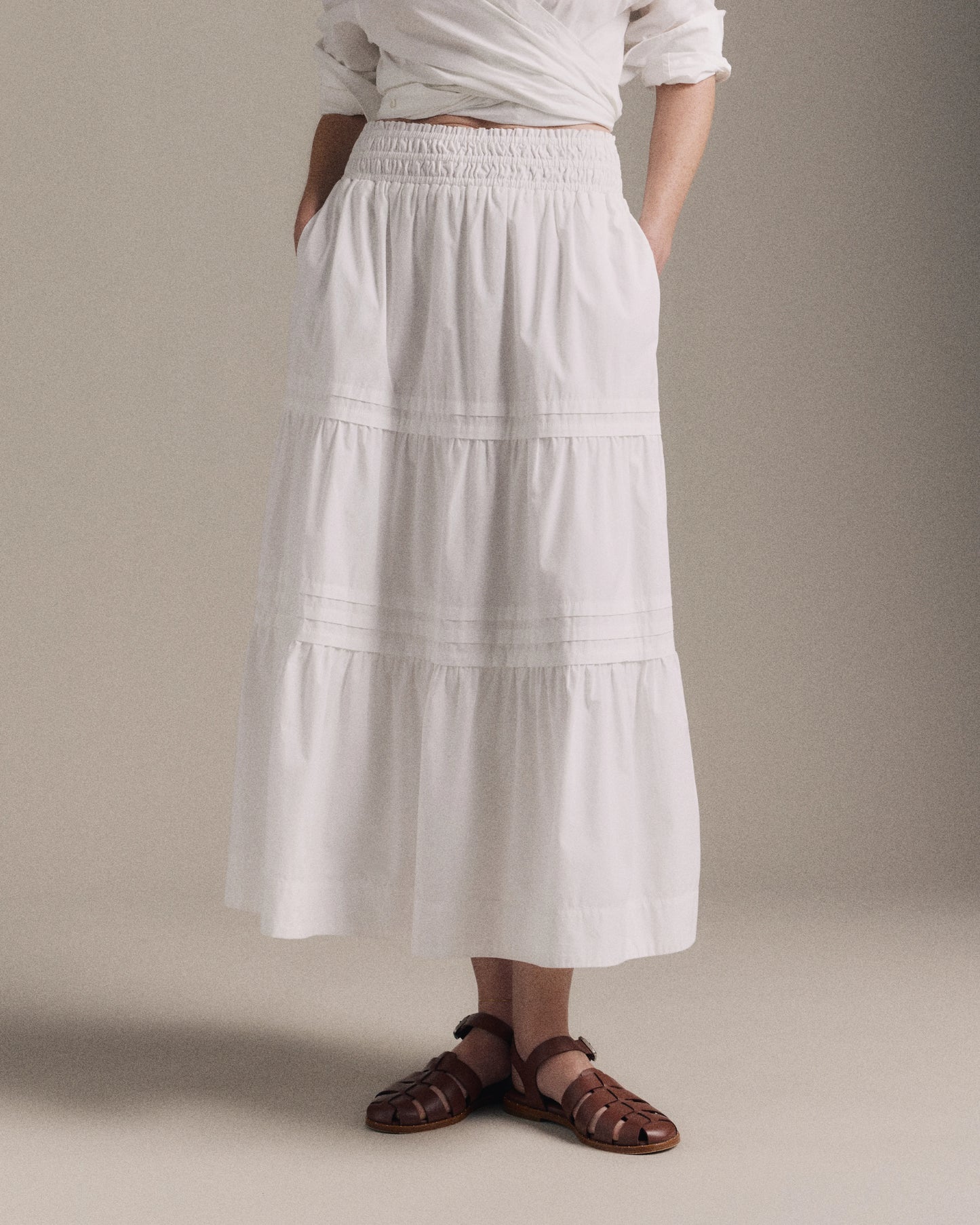 100% Organic Cotton Poplin Tiered Maxi Skirt - XS / Black