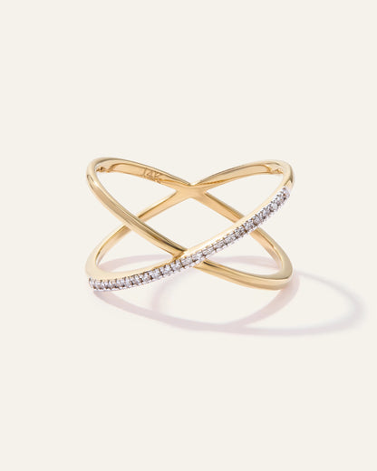 14K Gold Diamond Pave Crossover Ring - 4 / Yellow Gold