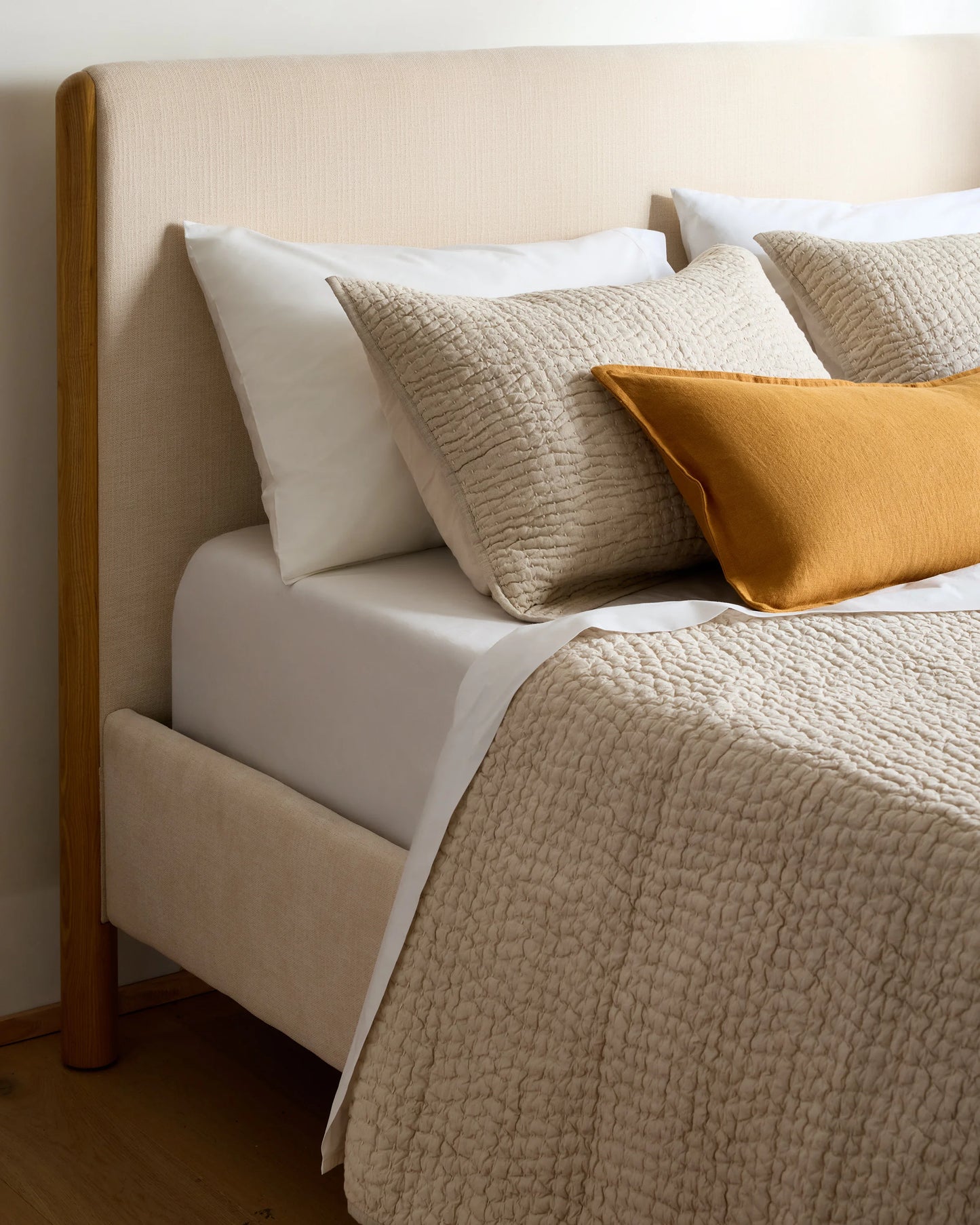 Solid Wood and Performance Fabric Bed - Queen / Natural