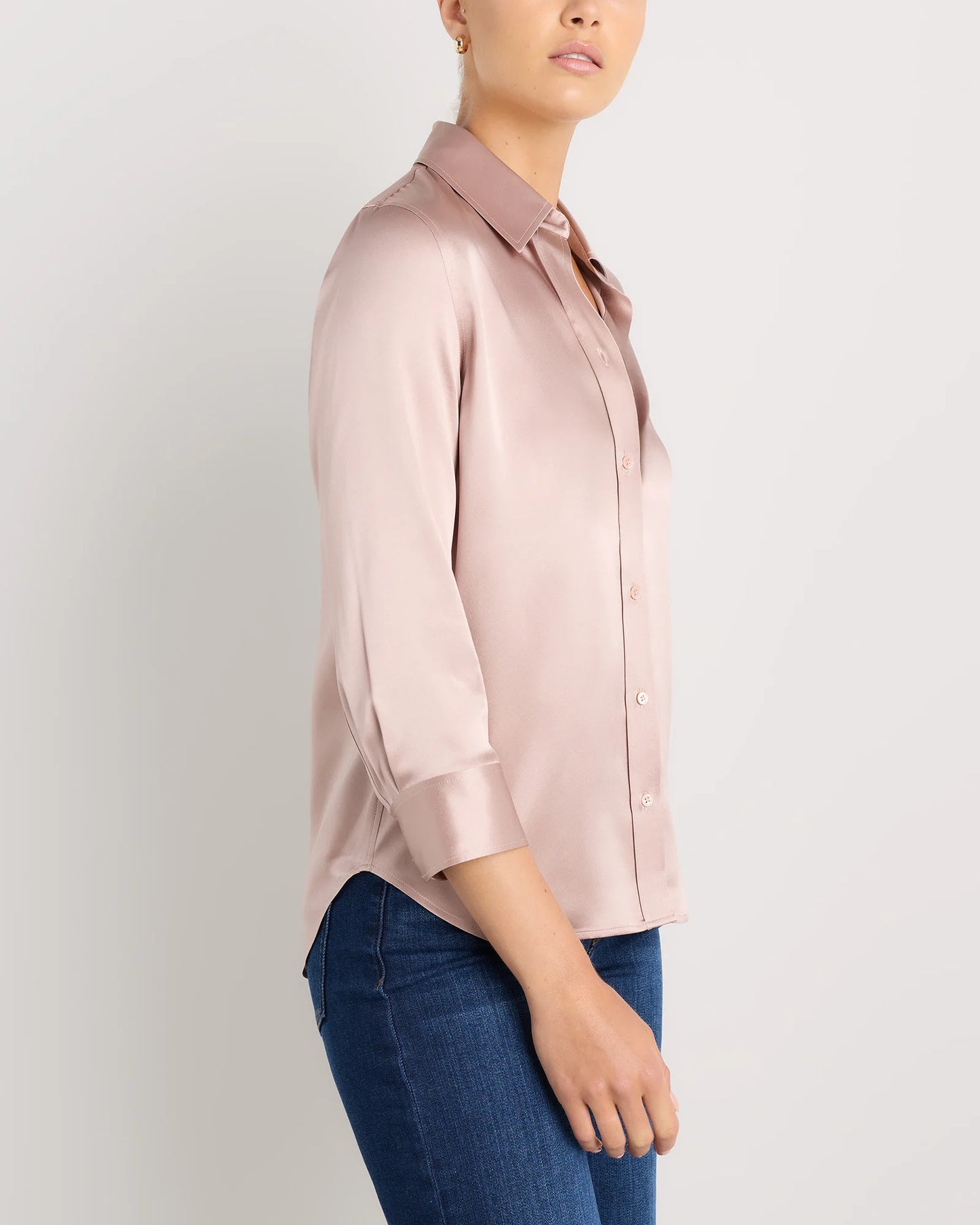 100% Washable Silk Three-Quarter Sleeve Shirt - XS / Vintage Pink