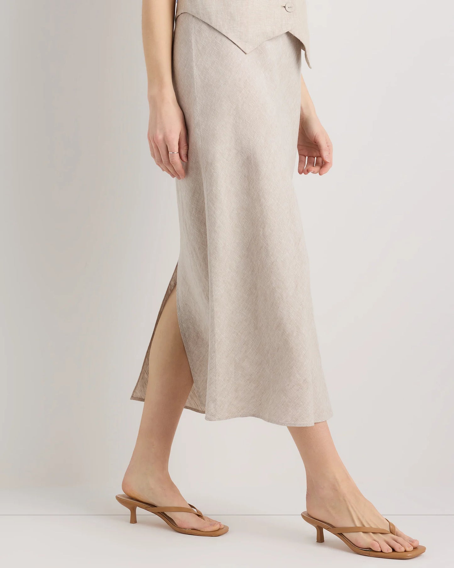 100% European Linen Midi Slip Skirt - XS / Bayberry Olive